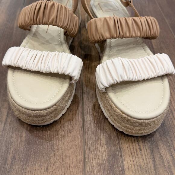Dolce Vita Mizza Tan & White Ruched Strap Espadrille Platform Sandals Size 8.5 - Picture 4 of 7